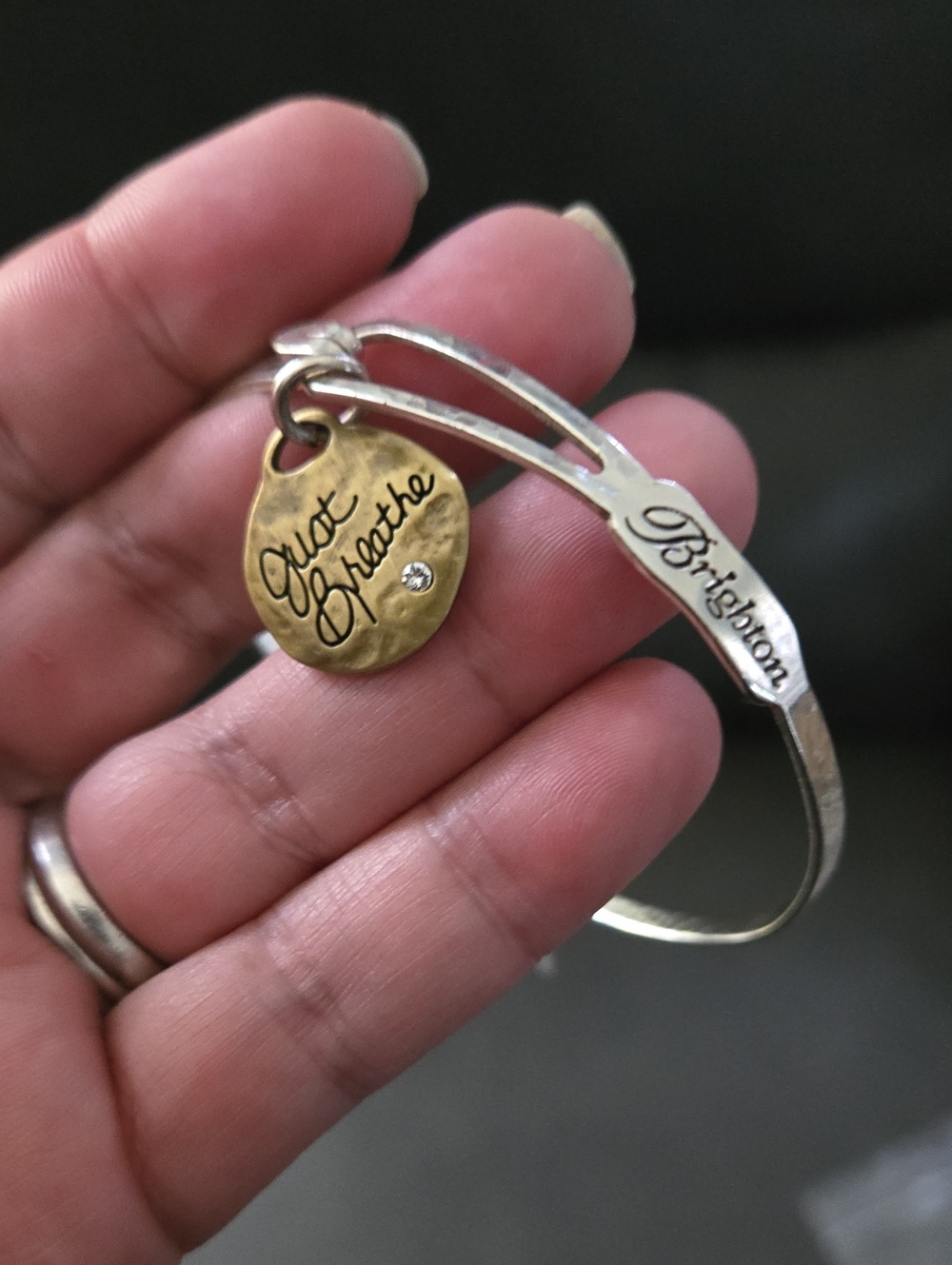 Brighton Two-Tone 'Just Breathe' Charm Bangle - Gold & Silver